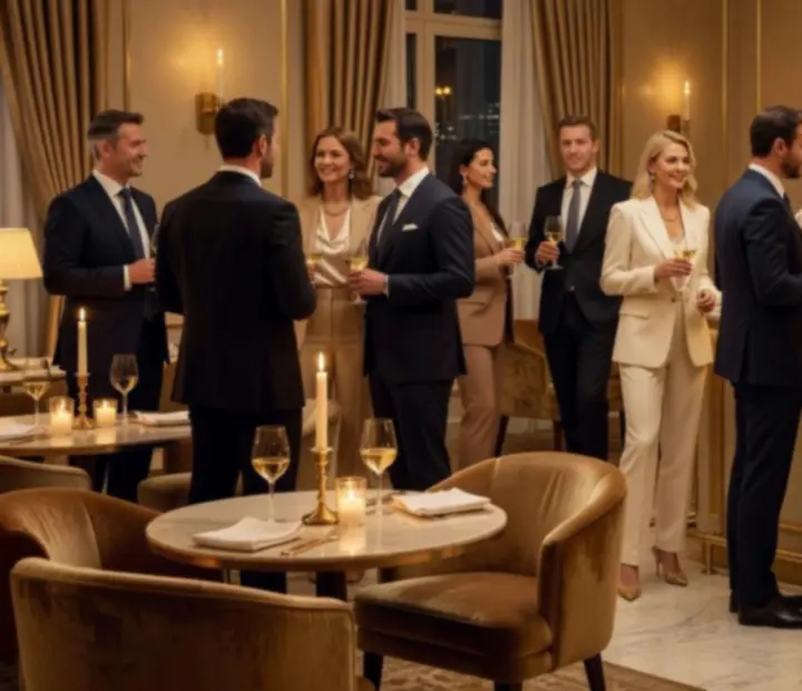 Elegáns üzleti networking este gyertyafényes éttermi környezetben