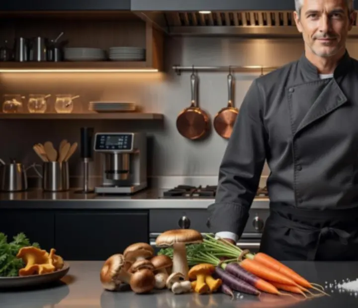 Séf portréja a fine dining konyha elegáns környezetében