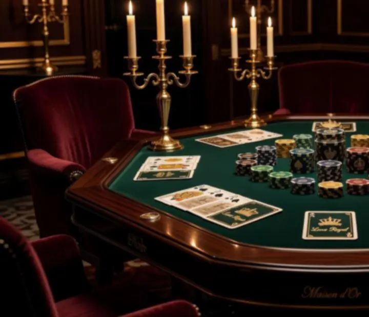 Elegáns poker asztal szimbolikus zsetonokkal egy luxus étteremben