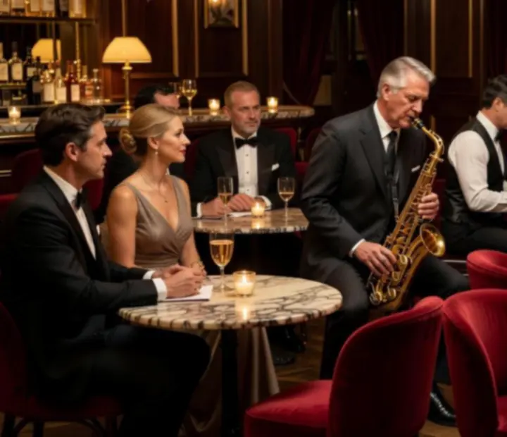 Élő jazz zene elegáns bárban gyertyafényes hangulattal